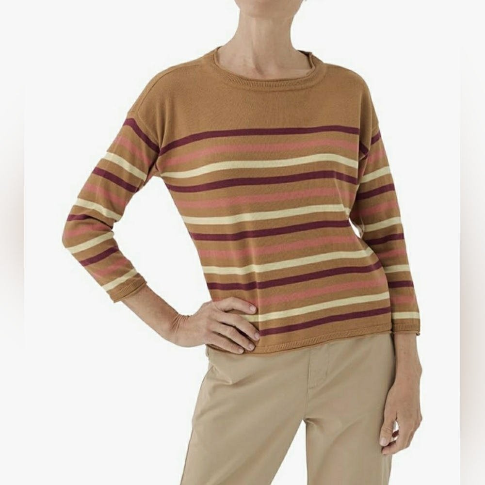 Pact Organic Cotton Knit Wide Neck 3/4 Sleeves Sweater Size M Sustainable Soft